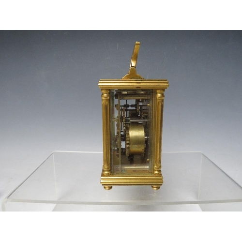 486 - A 19TH CENTURY FRENCH BRASS CARRIAGE ALARM CLOCK, H 10 cm