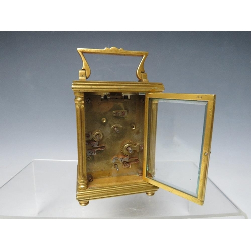 486 - A 19TH CENTURY FRENCH BRASS CARRIAGE ALARM CLOCK, H 10 cm