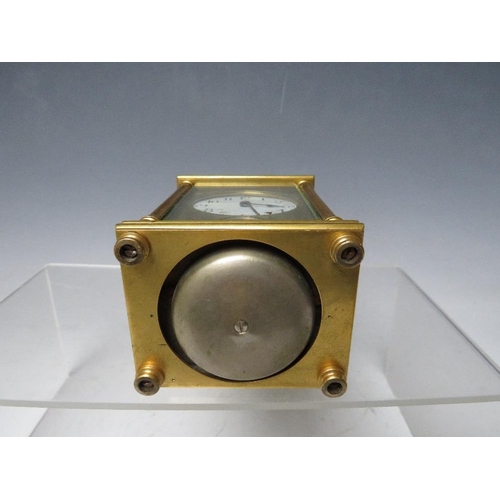 486 - A 19TH CENTURY FRENCH BRASS CARRIAGE ALARM CLOCK, H 10 cm