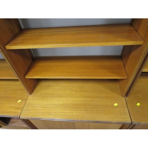 489 - A LARGE MID CENTURY G-PLAN TEAK DISPLAY UNIT, with corner section, in four sections, H 199, W 284 cm... 