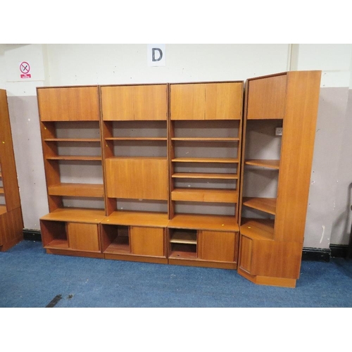 490 - A LARGE MID CENTURY G-PLAN TEAK DISPLAY UNIT, with corner section, in four sections, H 199, W 271 cm... 