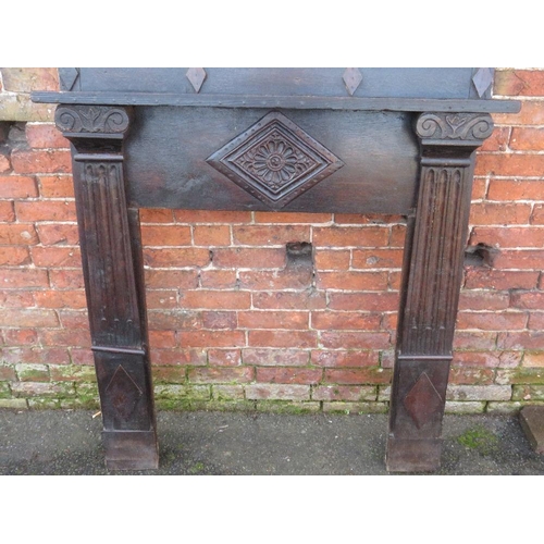 498 - A LATE 17TH / EARLY 18TH CENTURY AND LATER CARVED OAK FIRE SURROUND WITH MIRROR ABOVE, H 210 cm, W 1... 