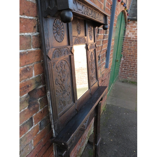 498 - A LATE 17TH / EARLY 18TH CENTURY AND LATER CARVED OAK FIRE SURROUND WITH MIRROR ABOVE, H 210 cm, W 1... 