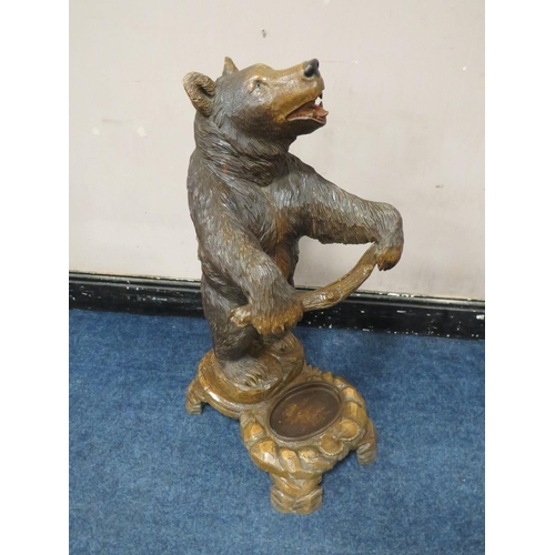 504 - A BLACK FOREST STYLE CARVED STANDING BEAR STICK STAND, with arms outstretched, H 89 cm