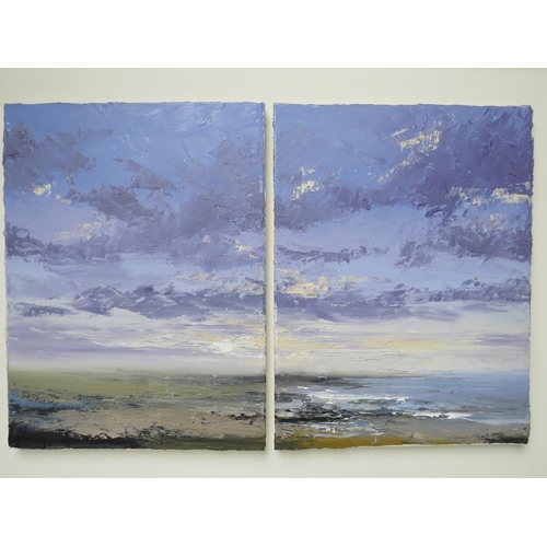 62 - COLIN CARRUTHERS (XX). Northern Irish school, a diptych impressionist stormy coastal scene, 'Towards... 