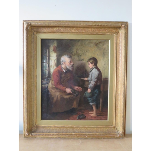 73 - A 19TH CENTURY INTERIOR SCENE 'THE COBBLERS APPRENTICE', indistinctly signed with monogram and dated... 