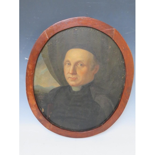 76 - A LATE 18TH / EARLY 19TH CENTURY CONTINENTAL SCHOOL OVAL PORTRAIT STUDY OF A CLERIC, unsigned, oil o... 