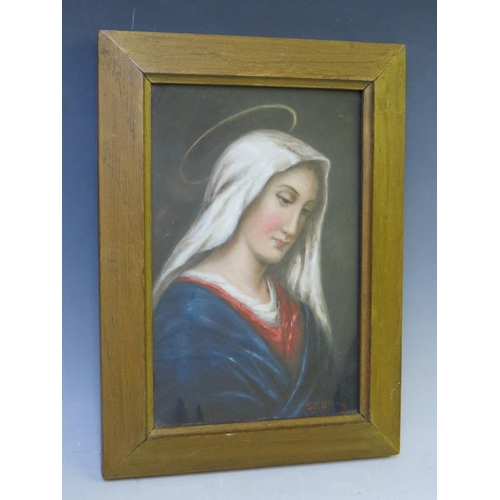 79 - (XIX-XX). A portrait study of The Madonna, indistinctly signed lower right, oil on board, framed and... 