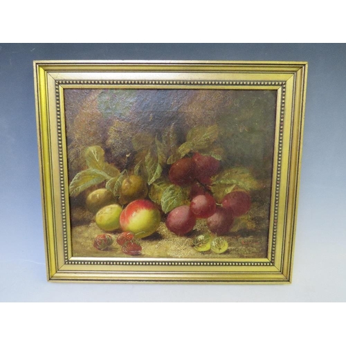 84 - OLIVER CLARE (1853-1927). Still life study of fruit on a mossy bank, signed lower right, oil on canv... 