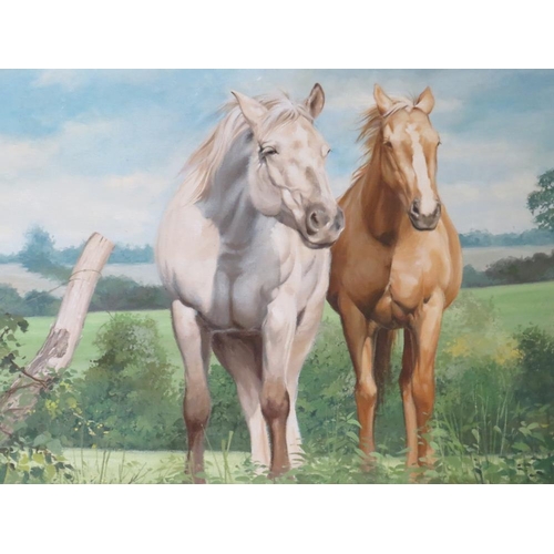 93 - DEREK JOYNSON. A study of two horses in a landscape 'Trusting Friends' see Bristol Savages Exhibitio... 