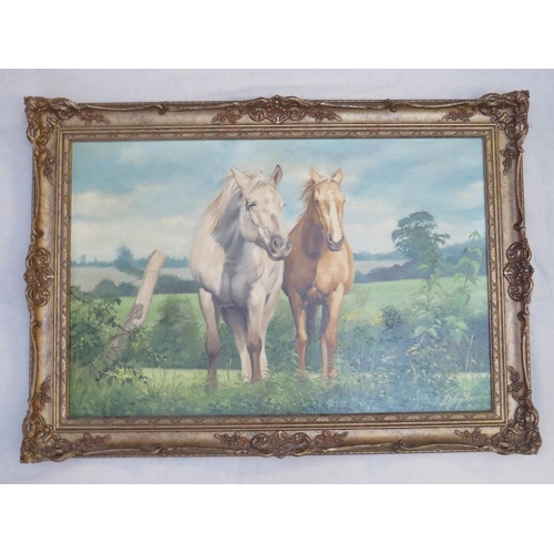 93 - DEREK JOYNSON. A study of two horses in a landscape 'Trusting Friends' see Bristol Savages Exhibitio... 