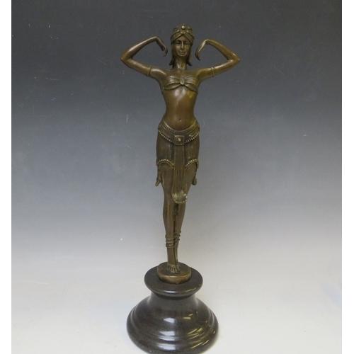 280 - A 20TH CENTURY BRONZED FEMALE ART DECO FIGURE AFTER D.H. CHIPARUS, H 41 cm