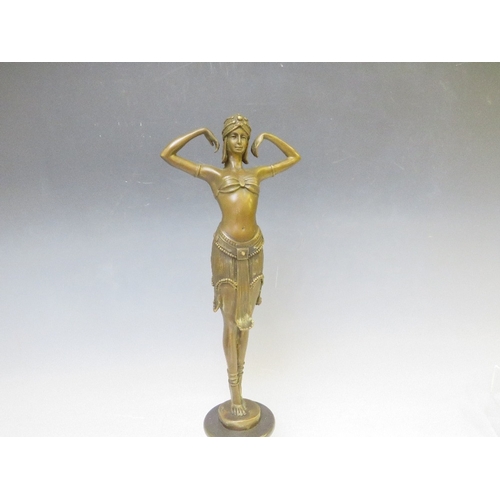 280 - A 20TH CENTURY BRONZED FEMALE ART DECO FIGURE AFTER D.H. CHIPARUS, H 41 cm