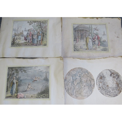 4 - A FOLDER OF EARLY OLD MASTER STYLE PEN & INKS AND WATERCOLOURS ON PAPER, various subjects, unsigned,... 