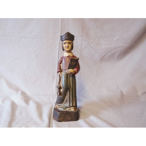 463 - A LATE 18TH / EARLY 19TH POLYCHROMED CARVED WOODEN RELIGIOUS FIGURE, H 30 cm