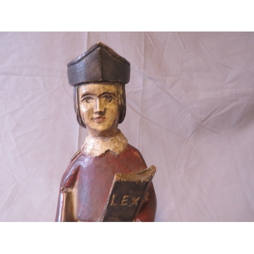 463 - A LATE 18TH / EARLY 19TH POLYCHROMED CARVED WOODEN RELIGIOUS FIGURE, H 30 cm