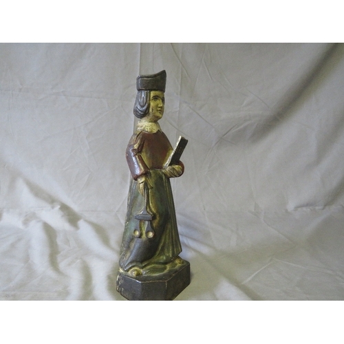 463 - A LATE 18TH / EARLY 19TH POLYCHROMED CARVED WOODEN RELIGIOUS FIGURE, H 30 cm