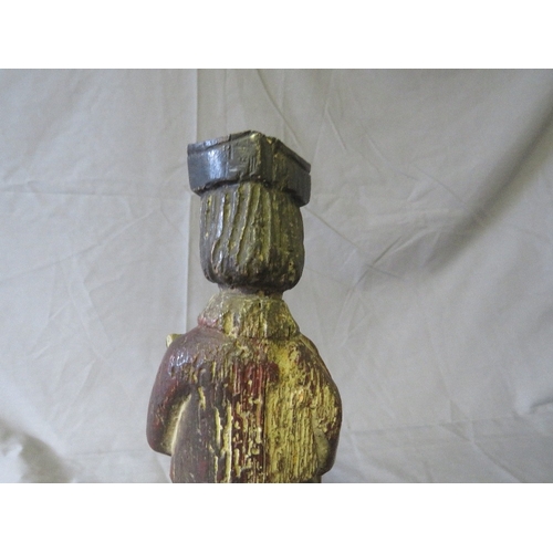 463 - A LATE 18TH / EARLY 19TH POLYCHROMED CARVED WOODEN RELIGIOUS FIGURE, H 30 cm