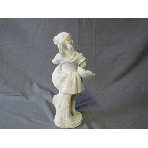 464 - A 20TH CENTURY ALABASTER TYPE FIGURE OF A YOUNG GIRL WITH BASKET OF FLOWERS, H 36 cm