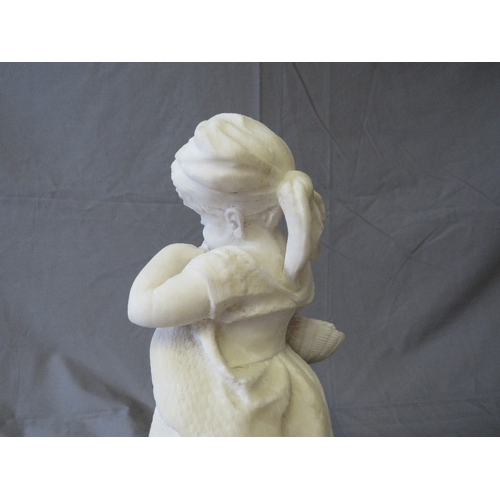 464 - A 20TH CENTURY ALABASTER TYPE FIGURE OF A YOUNG GIRL WITH BASKET OF FLOWERS, H 36 cm