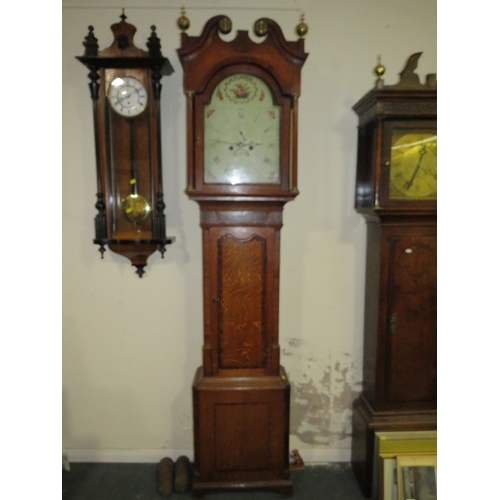 477 - A MID 19TH CENTURY 8 DAY LONGCASE CLOCK, the oak case with mahogany crossbands and swan neck pedimen... 