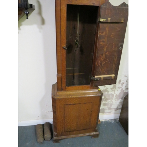 477 - A MID 19TH CENTURY 8 DAY LONGCASE CLOCK, the oak case with mahogany crossbands and swan neck pedimen... 