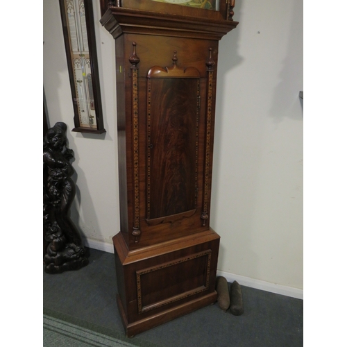 482 - A SCOTTISH 8 DAY LONGCASE CLOCK, the walnut and mahogany case with arched top hood and various boxwo... 