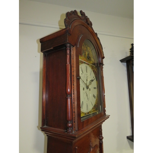 482 - A SCOTTISH 8 DAY LONGCASE CLOCK, the walnut and mahogany case with arched top hood and various boxwo... 