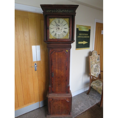 484 - A GEORGIAN 8 DAY LONGCASE CLOCK BY THOMAS MOSS OF FRODSHAM, the oak case having fluted columns and p... 