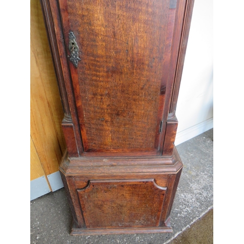 484 - A GEORGIAN 8 DAY LONGCASE CLOCK BY THOMAS MOSS OF FRODSHAM, the oak case having fluted columns and p... 