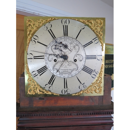 484 - A GEORGIAN 8 DAY LONGCASE CLOCK BY THOMAS MOSS OF FRODSHAM, the oak case having fluted columns and p... 