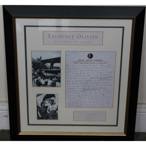 107 - LAURENCE OLIVIER - AN ORIGINAL LETTER ON SAVOY HOTEL HEADED PAPER, part of a speech drafted by Laure... 