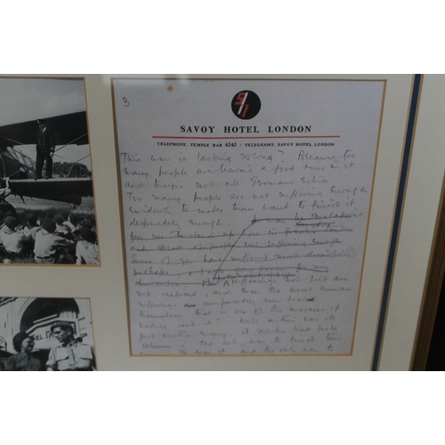 107 - LAURENCE OLIVIER - AN ORIGINAL LETTER ON SAVOY HOTEL HEADED PAPER, part of a speech drafted by Laure... 