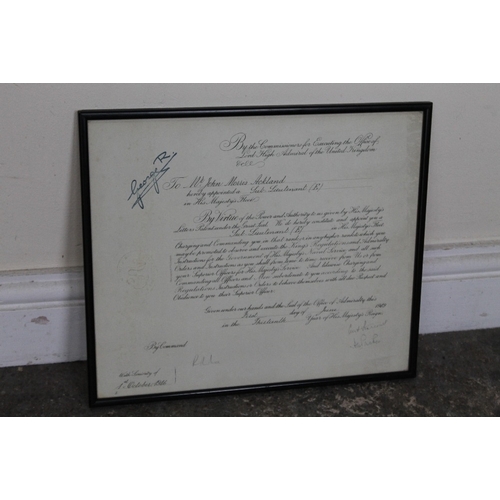 421 - A SIGNED LETTER APPOINTING JOHN MORRIS ACKLAND TO SUB LIEUTENANT IN HIS MAJESTY'S FLEET, singed by A... 