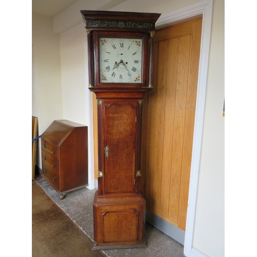 478 - A GEORGE III 8 DAY LONGCASE CLOCK BY JOSEPH WALKER- NANTWICH, the oak case having a painted hood fri... 