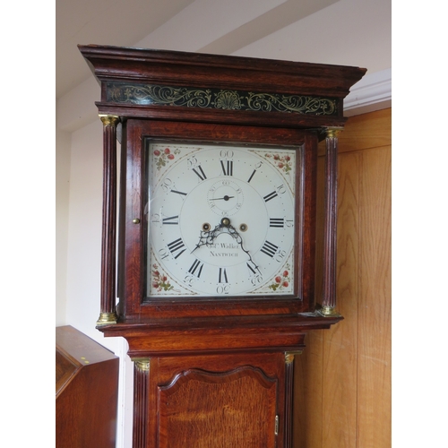 478 - A GEORGE III 8 DAY LONGCASE CLOCK BY JOSEPH WALKER- NANTWICH, the oak case having a painted hood fri... 