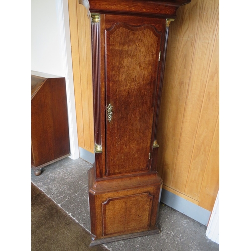 478 - A GEORGE III 8 DAY LONGCASE CLOCK BY JOSEPH WALKER- NANTWICH, the oak case having a painted hood fri... 