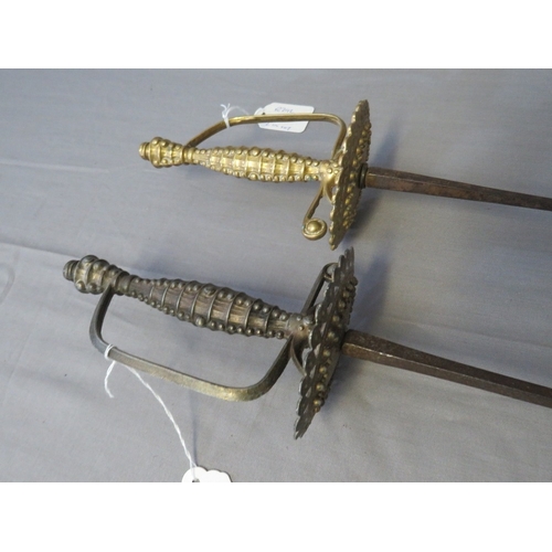 419 - TWO RAPIER OR SPADROON STYLE SWORDS, with tapering square section blades and fancy cast hilts in the... 