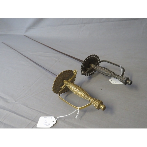 419 - TWO RAPIER OR SPADROON STYLE SWORDS, with tapering square section blades and fancy cast hilts in the... 