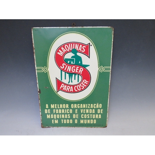 449 - A VINTAGE 'MARQUINAS SINGER PARACOSER' ADVERTISING TIN SIGN, 49 x 34.5 cm