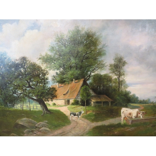 57 - H. HONERTS. Rural wooded landscape with farmstead and cattle, signed and dated 1902 lower left, oil ... 