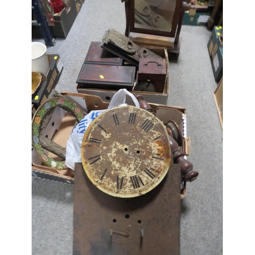 170 - A TRAY OF ASSORTED TREEN TO INCLUDE A BOOK SLIDE, TOGETHER WITH ANOTHER TRAY TO INCLUDE A MIRROR ETC