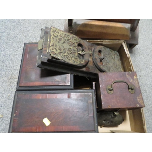 170 - A TRAY OF ASSORTED TREEN TO INCLUDE A BOOK SLIDE, TOGETHER WITH ANOTHER TRAY TO INCLUDE A MIRROR ETC