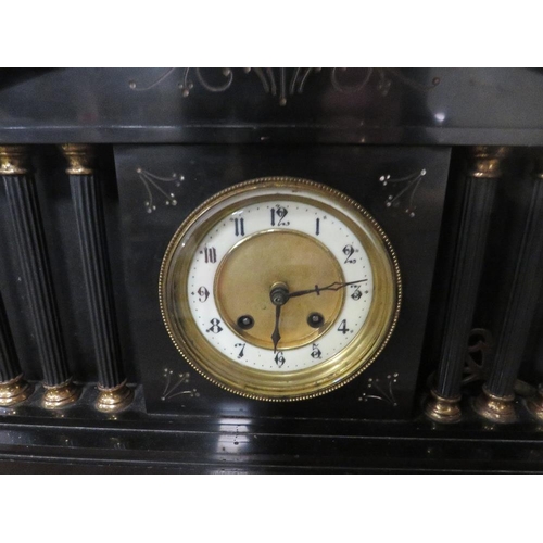 232 - A VINTAGE SLATE MAUSOLEUM MANTLE CLOCK