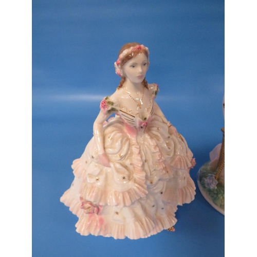 272 - THREE ROYAL WORCESTER FIGURINES TO INCLUDE THE GRACEFUL ARTS , GRACE KELLY, ROYAL DEBUT