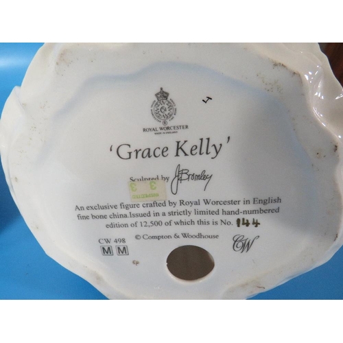 272 - THREE ROYAL WORCESTER FIGURINES TO INCLUDE THE GRACEFUL ARTS , GRACE KELLY, ROYAL DEBUT