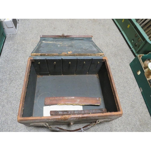 167 - A VINTAGE SUITCASE WITH NAME PLAQUE FOR  W.T PENNINGTON - MUNCASTER HALL, RAINFORD, NEAR ST. HELENS