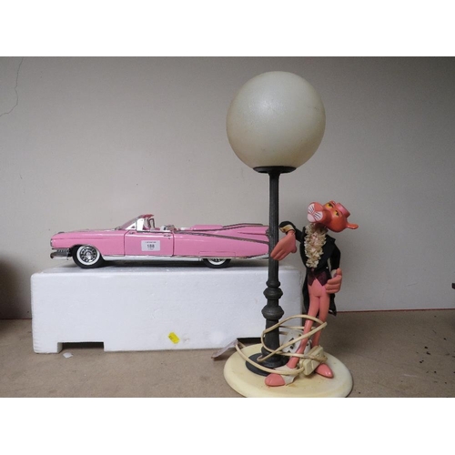 188 - A MAISTO TIN PLATE PINK CADILLAC TOGETHER WITH AN ITALIAN PINK PANTHER TABLE LAMP