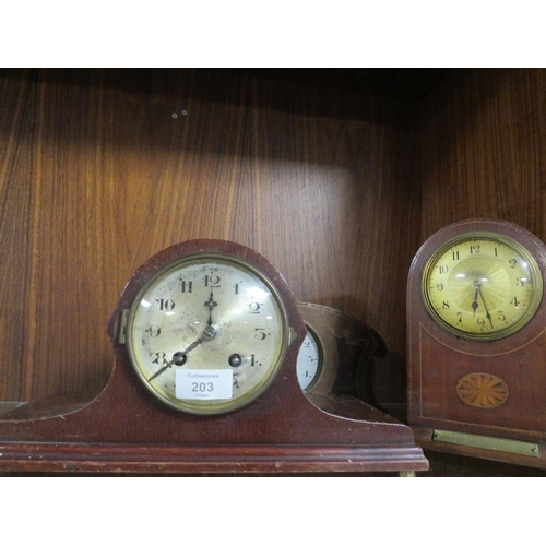 203 - A EDWARDIAN INLAID MANTLE CLOCK WITH TWO OTHERS