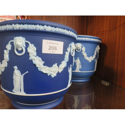 206 - TWO WEDGWOOD BLUE DIP JARDINAIRES